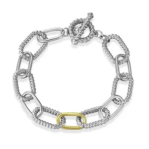 Aprilery Statement Link Chain Bracelet – Modern Mixed Metal Jewelry with Textured & Smooth Oval Links, Bold Toggle Closure