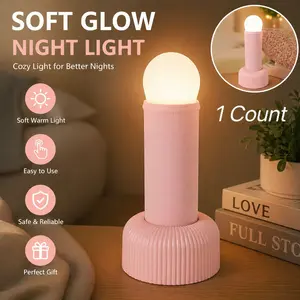 Wild Bright 1-pack rechargeable pull-down LED night light, handheld warm light bedroom lamp, pink USB ambient desk lamp, equipped with a stable base, suitable for baby rooms, bedrooms, and camping atmosphere lamps