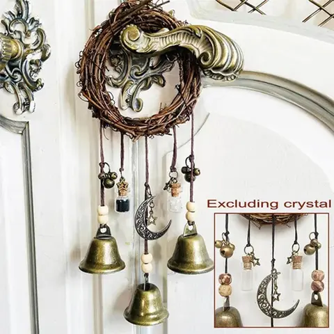 1pc Hangable Wreath-Shape Handmade Boho Witch Bell Door Hanger - Wiccan Home Decor Items, Room Decor, Festive Doorway Ornament, Witchy Gift (Excludes Crystal Accents)