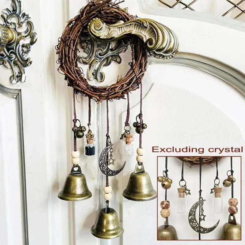 Boho Handmade Decorative 1-Piece Protective Bell Door Hanger - Wreath-Shape Home Supplies, Wiccan Altar Room Decor Magic-Infused Ornament (For Witch Enthusiasts, Excludes Crystal Accents)