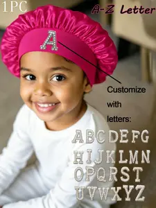 1PC A-Z Letter Sleep Cap for Kids, Elastic Comfortable Hair Protection Bonnet, Suitable for 3-8 Years Old Children, Casual Style Hat