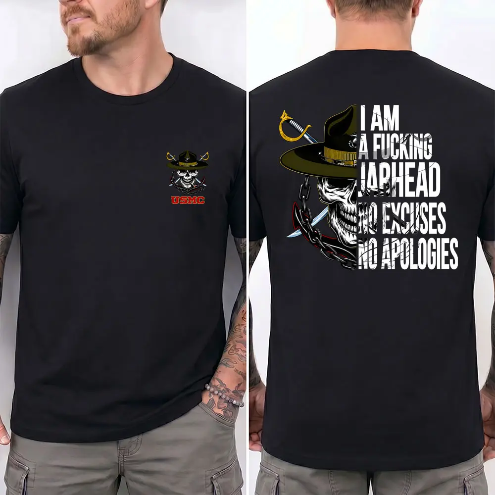 American Guardian USMC Jarhead Skull T-Shirt - No Excuses No Apologies Vintage Marine Graphic Tee