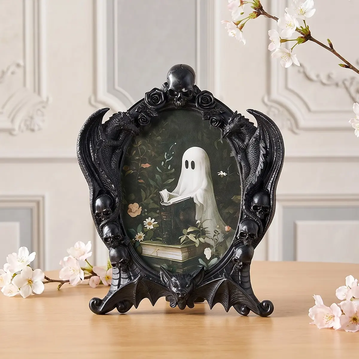 Resin Ghost Reading Dragon Skull Frame, Halloween Party Decor, Home Decoration Frame, Bedroom, Living Room, Study Room