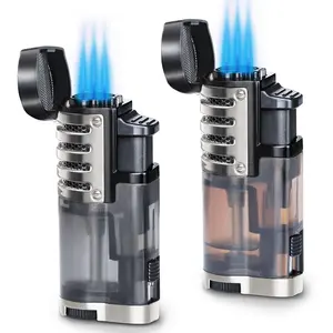 Lighter 2 Pack Triple Jet Butane Lighters Refillable Butane Gas Lighters Windproof 3 Lighter for Christmas (Gas)