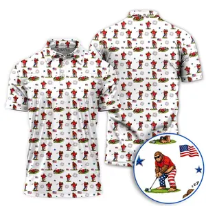 Bigfoot Golf Polo Shirt, Patriotic Sasquatch Golfer Shirt, American Flag Golf Polo, Funny 4th of July Golf Shirt, USA Golfer Gift for Men