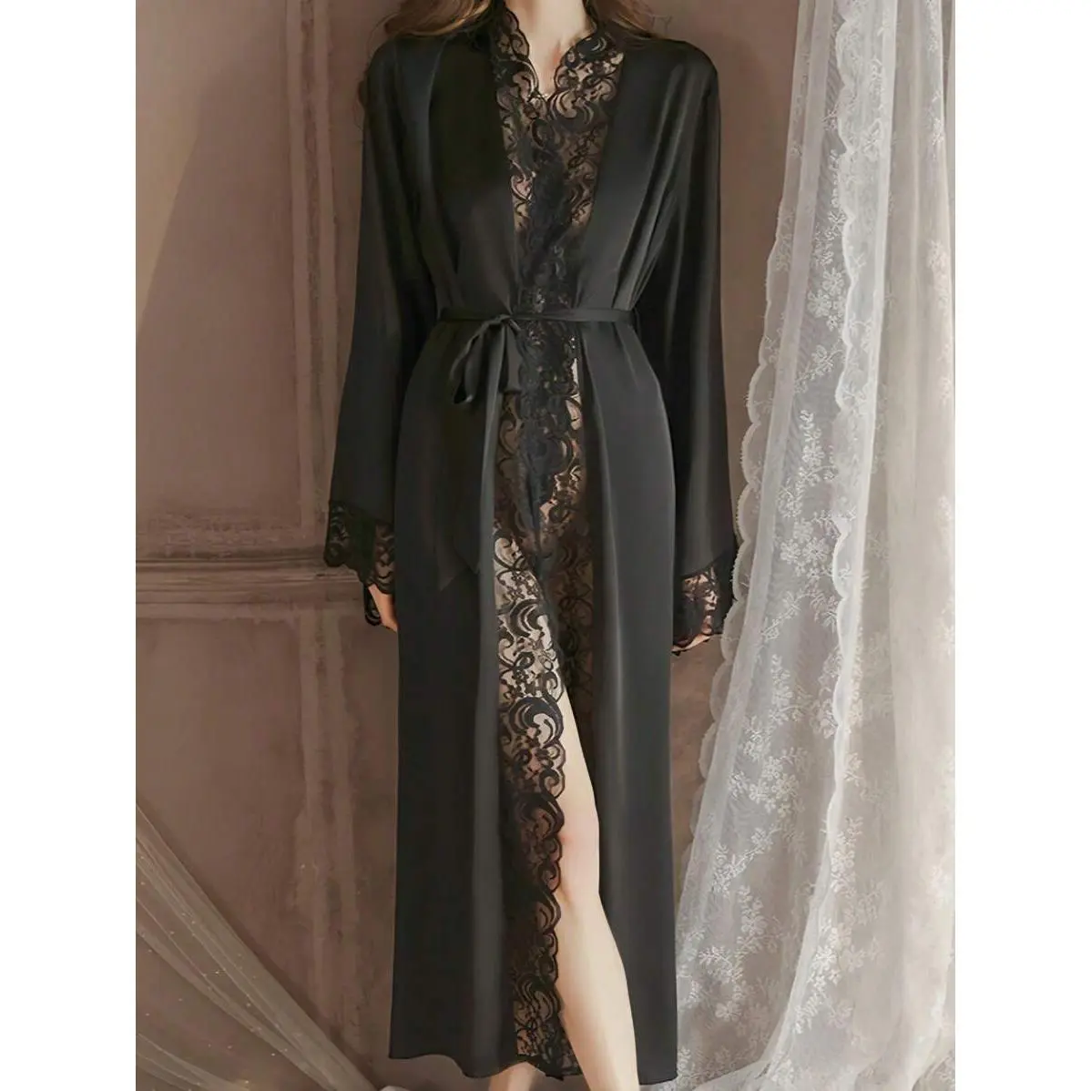 Latest Women's Satin Robe, Soft Lace Trim, Bell Sleeves, With Belt, Smooth And Comfortable, Suitable For Home Use, Vacation, Comfortable Everyday Fit, Designed to Keep You Stylish, Quality Crafted for Daily Comfort