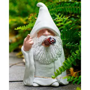 Leverse Middle Finger Decor Statue, 5.9in Smoking Wizard Dwarf- Funny Garden Gnomes Outdoor Decorations for Lawn Patio Yard Home Decor Easter Halloween Christmas