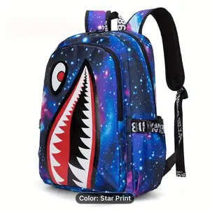 Anime Cool Star Print Backpack for Teenage Boys Girls Schoolbag with Cartoon Pattern Random Design