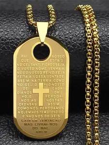 Christian Lord's Prayer Our Father Pendant Necklace  Women Men Stainless Steel Portuguese Bible Scripture Chain