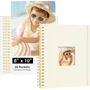 Photo Album 8x10 20 Pockets Beige Linen Cover Scrapbook Album for Kids Artwork School Pictures Art Portfolio Photo Book