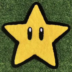 Cute Star Smiling Face Shaped Carpet Soft Area Rug Yellow Black Contrast Plush Floor Mat Bedside Non slip Water absorbing Foot Mat Children's Room Atmosphere Decorative Mat Suitable for Ins/Cream Style Home Decoration