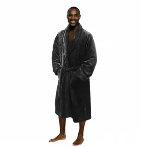 212 MAIN Embroidered Panthers Men's Silk Bath Robe - Menswear with Adjustable Belt, Patch Pockets, Large Size & Extra Large Loungewear (1NFL-34900-0018-RET)