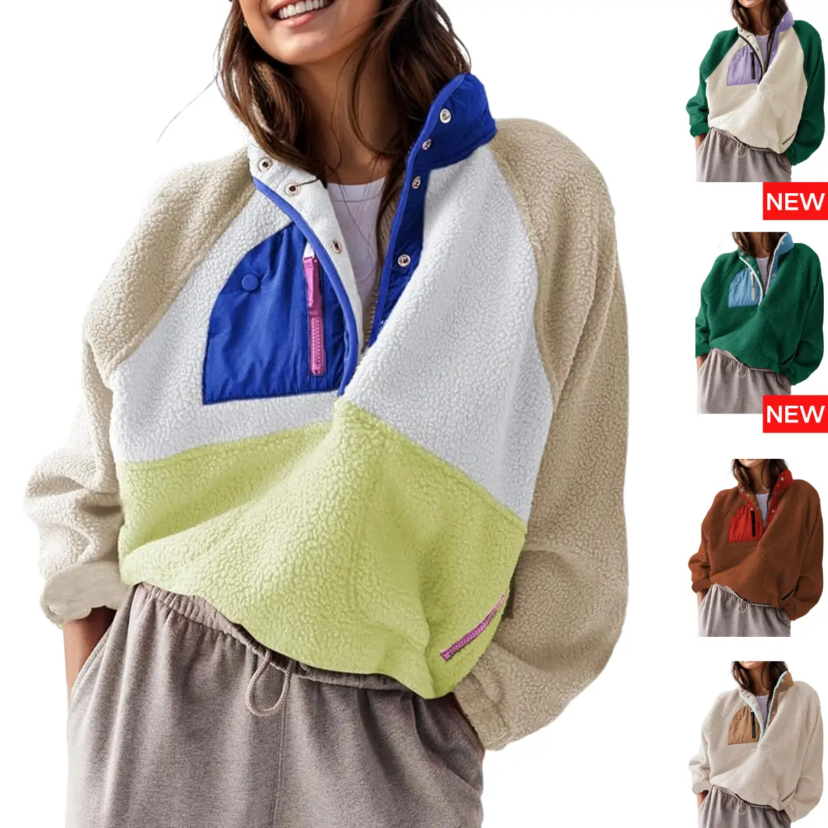 SCUSTY Women’s Lightweight Fleece Pullover Jacket Cropped Fall Winter Fuzzy Sherpa Jacket Sweatshirt Coat with Pockets