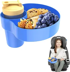 Resptasski Car Seat Cup Holder Snack Tray for Kids – Travel Tray for Car, Booster, Stroller, Outdoor Essentials Kit. Universal Adjustable Tray with Detachable Base for Snacks, Toys, Food (Blue)