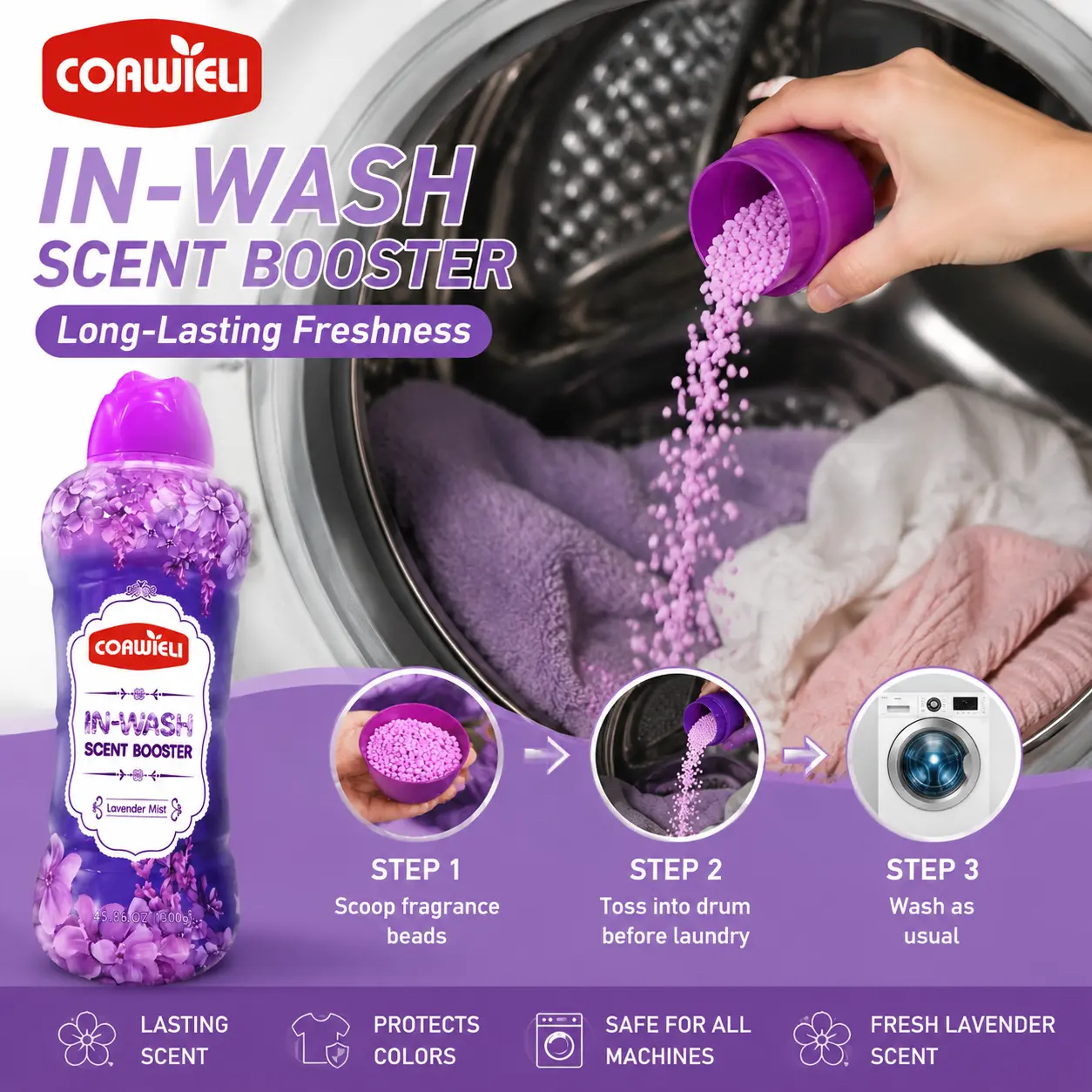 COAWIELI In-Wash Lavender Mist Scent Booster Beads, 210G/1300G New & Enhanced Formula, Safe for All Washing Machines, Protects Clothing Colors, Long-Lasting Freshness for All Fabrics