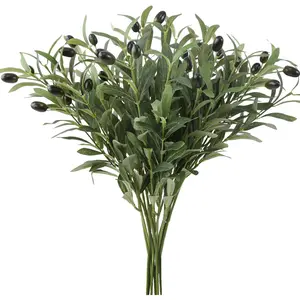 6 count 18Inch Faux Olive Branches for Vase,Artificial Olive Tree Branches, ,Greenery Stems,Eucalyptus Stems,Green Leaves for Centerpieces Decoration, Decor,Coffee Table Decor