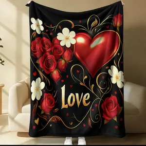 Romantic rose heart printed blanket, suitable for all seasons, suitable for beds, sofas, cars, room decorations, and gifts, suitable for children and adults, Multifunctional blanket