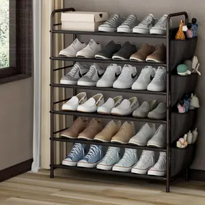 dealsforyoudays 6 Tier Shoe Rack Storage Organizer for Entryway Closet Bedroom Free Standing Metal Shoe Shelf Compact Shoe Organizer with Side Bag