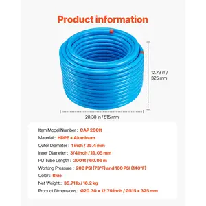 VEVOR Air Compressor Line Kit, 200FTx 3/4, HDPE-Aluminum Compressed Air Piping System, Leak-Proof Easy-to-Install, Compressed Air Line Tubing Kit for Garages Workshops, Blue