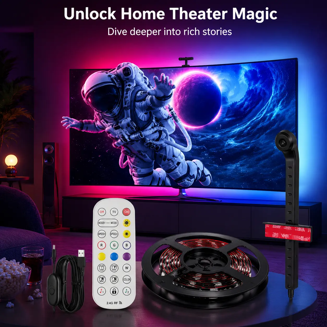 Smart RGB TV Backlight LED Strip with Camera Sync, App Control and Music Sync, Color Changing Ambient LED Lights for TV, Gaming Monitor, Home Theater, Bedroom, Living Room, Movie Night and Gaming Room Decor