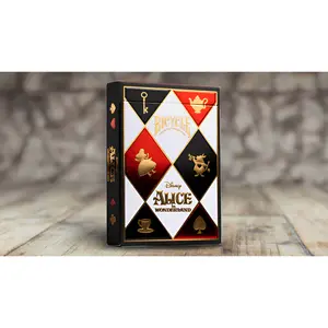 Bicycle Alice in Wonderland Playing Cards - Disney Edition with Red Black Gold Foil Tuckbox Featuring Alice Mad Hatter & Cheshire Cat