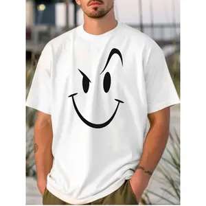 Graphic Tee Pure - Cotton White T - shirt for Men: Simple and Bold Smiling Face Design