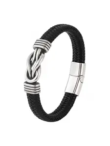 Infinity 8-Character Leather Bracelet, Hand-woven Genuine Leather Retro European and American Style Men's Stainless Steel Leather Wristband
