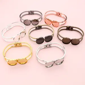 20mm Silver Plated Cabochon Cameo Bronze  Black Bangle Base Bracelet Blank Findings Tray Bezel Setting