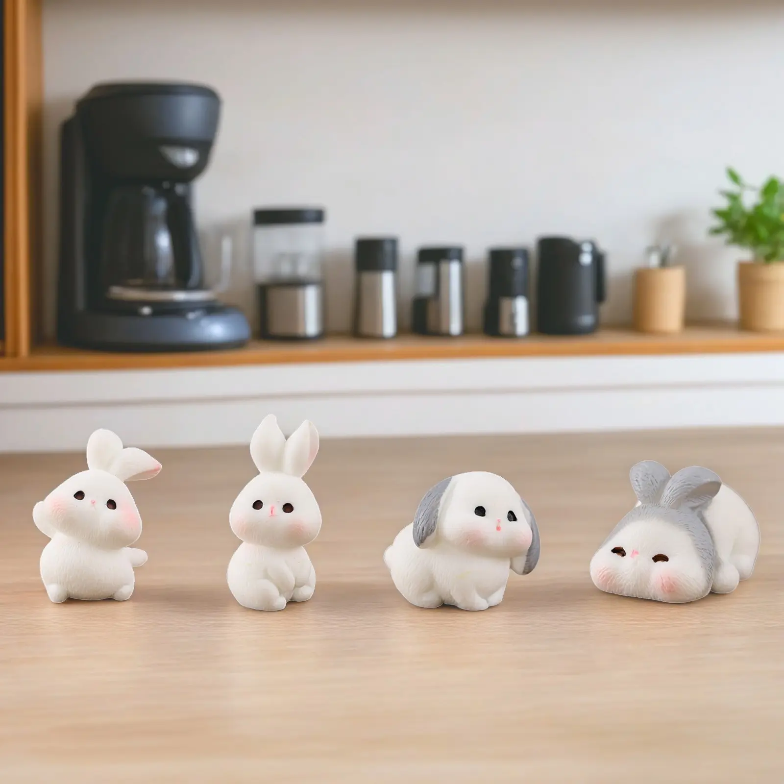 Cute Resin Bunny Figurine Set, 4pcs Mini Rabbit Decorations for Desk Bookshelf Bedroom Car Planter, Easter Spring Home Decoration