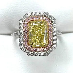 1.58 Ct IGI Vivid Yellow Radiant Lab Grown Diamond Engagement Ring 14K White Gold 2.60Ctw