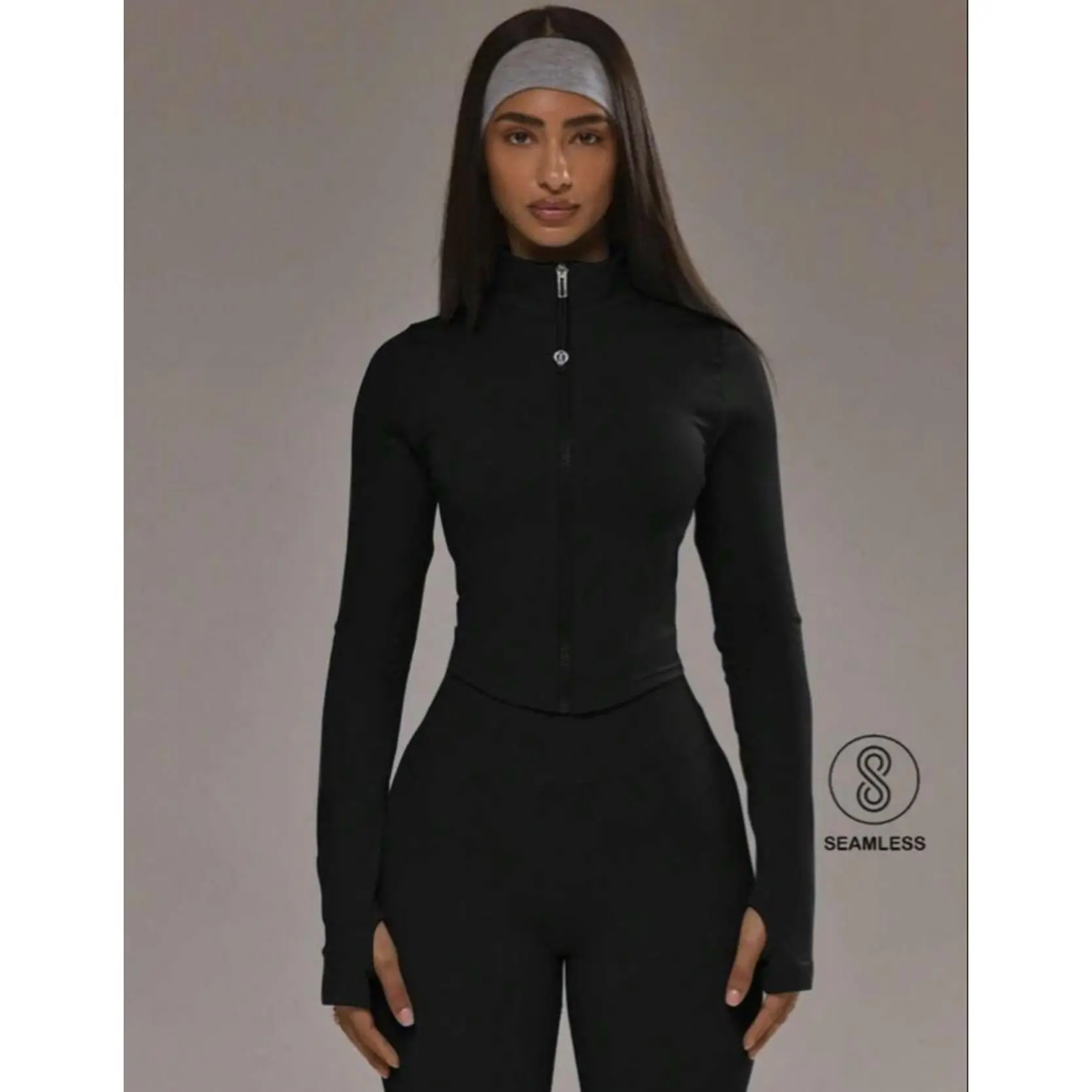 Seamless Sport Dipped Hem Zip Through BBL Jacket Co-Ord Top for Padel Winter Activewear Gym Workout