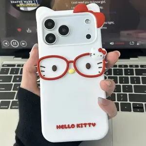 Sanrio 3D Cartoon Glasses Hello Kitty Phone Case For iPhone 17 Promax 16 15 14 13 12 Pro Max 11 So Cute Y2K Soft Silicone Cover