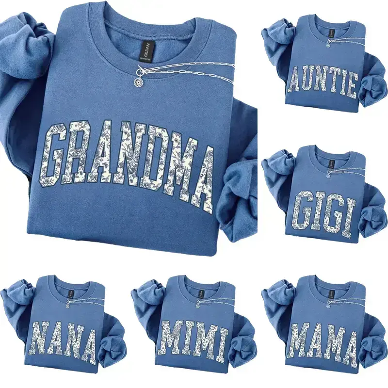 [Indigo Blue] Custom Mama Sweatshirt, Floral Nana Sweatshirt, Grandma Sweatshirt, Mama Life Sweatshirt, Nana Auntie Mimi Gigi Gammie Sweatshirt, Mother's Day Gift - AG