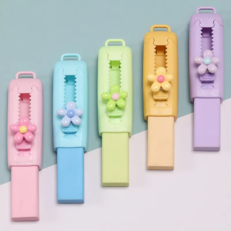 1/5pcs Cute Flower Retractable Correction Eraser with Push-Pull Design, Assorted Colors for School, Office, Art Supplies & Fun Desk Accessories, School Supplies | Playful Design | Smooth Grip