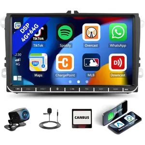 4G+64G Android 15 Car Stereo for VW Golf Passat Jetta Polo Beetle Tiguan Touran Seat Skoda Wireless CarPlay Android Auto, 9” Dual Din Touchscreen, Bluetooth/GPS/WiFi, FM/RDS, Camera/SWC/MIC