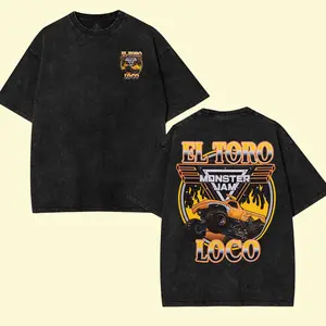 Monster Jam El Toro Graphic Cotton Short Sleeve Washed T-Shirt for Monster Truck Fans and Racing Style, Streetwear T-Shirt/Sweatshirt/Hoodie
