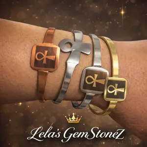 Lela's GemStoneZ Royal Ankh Protection Stack Cuff Bracelet & Necklace Handcrafted in Ghana Sacred Heritage Copper Brass Steel Unisex Jewelry for Men Women Daily Wear