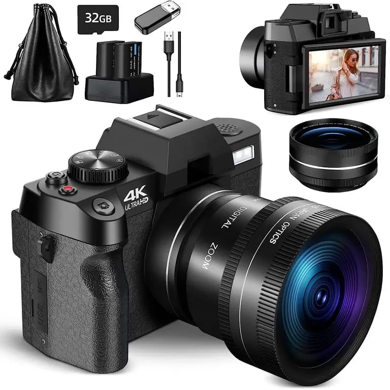 NBD Digital Camera 4K Ultra HD 48MP All-in-One Vlogging Camera with Wide Angle Lens 16x Digital Zoom 3" Screen for Photography and Video