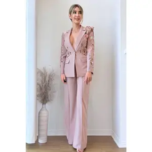 Nelya Embellished Floral Embroidered Blazer Pants Set