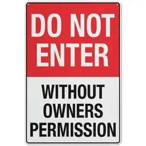 Do Not Enter Without Owners Permission Sign 12 X 8 Inches Reflective Aluminum Metal Warning Signage With Symbol For Indoor Outdoor Use