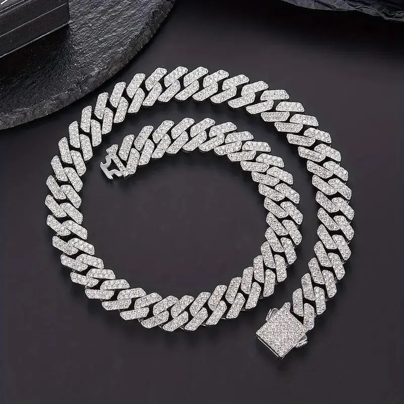 Rhinestone Chain Hip Hop Style Necklace - 1pc For Men