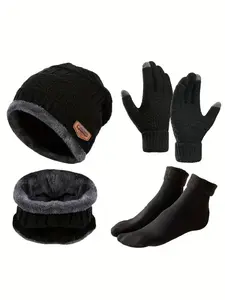 Winter Warmth Set: Knitted Hat Scarf Gloves Socks, Polyester Fabric, Hand Wash or Dry Clean, Outdoor Sports Fall Winter Wear