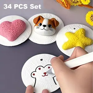 34/55 Piece 3D Round Foam Paper Set with Watercolor Pens and Droppers, 12 Color Markers, DIY Art Supplies, diy painting supplies, Ideal Gift for Christmas School Office