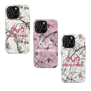 Realtree Camo Tough Phone Case Suitable for iPhone 17 16 15 14 13 12 11 Pro Max Plus, Pink and White Camouflage, Stylish Deer Antler Logo