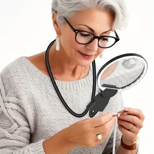 Large Neck Hanging Magnifier with LED Light, 5x Handheld Magnifying Glass for Seniors, Rechargeable, Includes Cleaning Cloth, Ideal for Reading, Office Gadgets