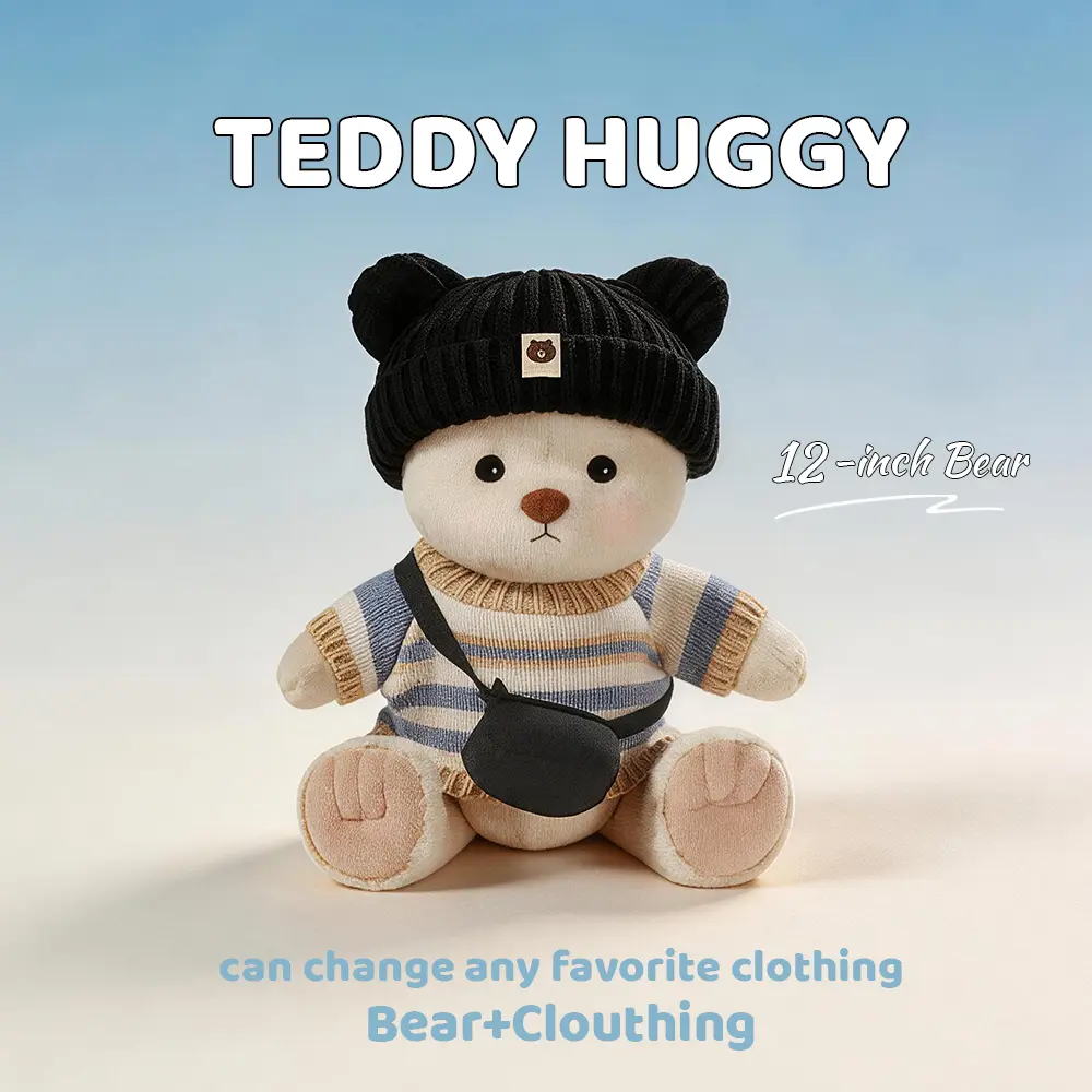 TEDDY HUGGY Adorable Teddy Bear Collection - Knitted Three-Piece Set Paired with a Cute Teddy Bear - 12 Inches Tall - Soft Plush Toy with Movable Joints - The Perfect Gift for Any Age. Soft Stuffed Animals Soft Stuffed Figure