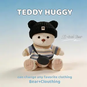 TEDDY HUGGY Adorable Teddy Bear Collection - Knitted Three-Piece Set Paired with a Cute Teddy Bear - 12 Inches Tall - Soft Plush Toy with Movable Joints - The Perfect Gift for Any Age.