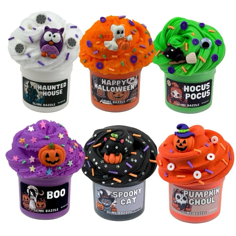 Halloween Slime Set 6 slimes 2 fl oz each samplers set, butter cloud slime set, party favor, Non Sticky Slimes pink slime set