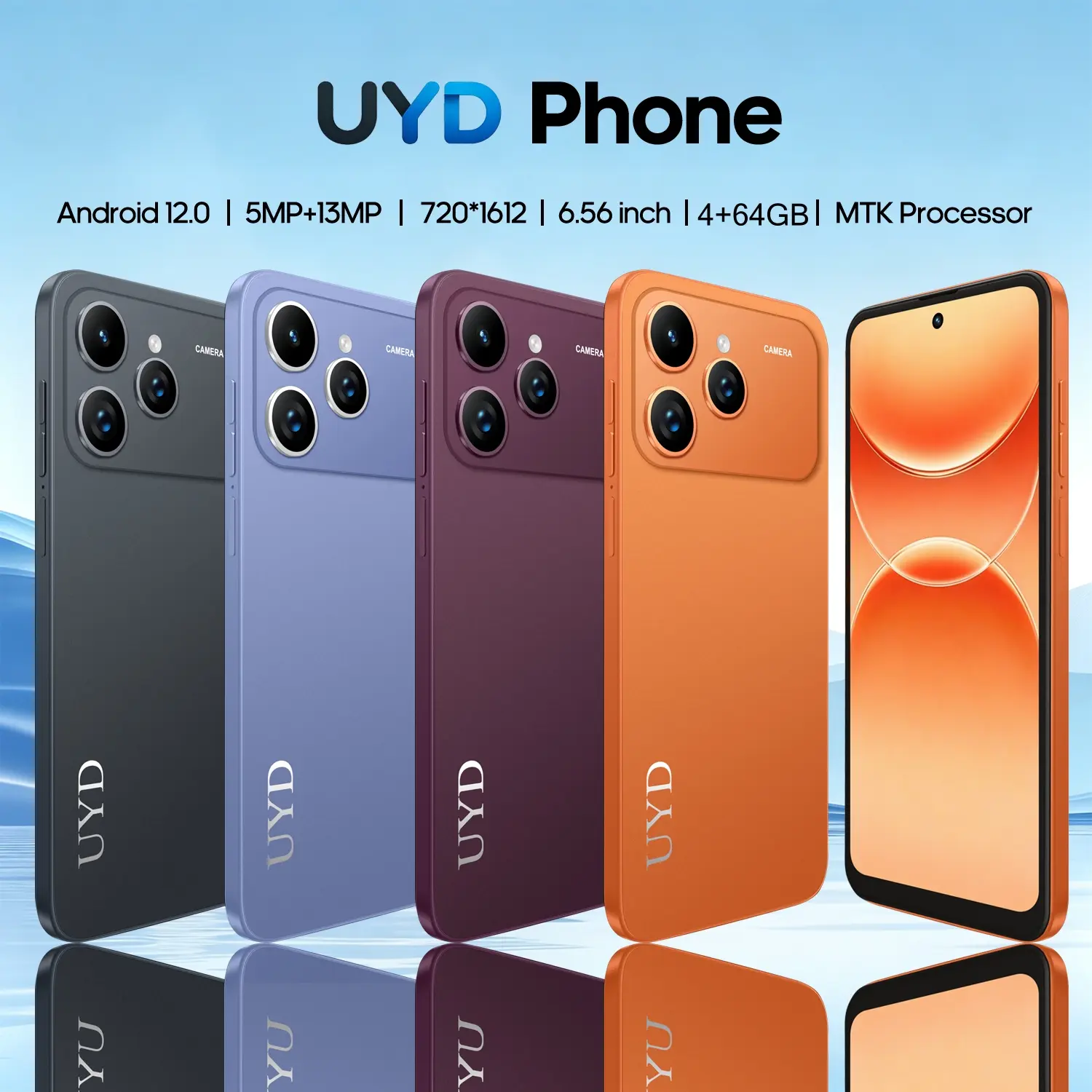UYD A17 Pro smartphone, 6.56-inch display, 4GB RAM + 64GB ROM, octa-core processor, 4G network, dual SIM dual standby, 5MP + 13MP pixel cameras, 4000mAh battery, Android 12 system phone