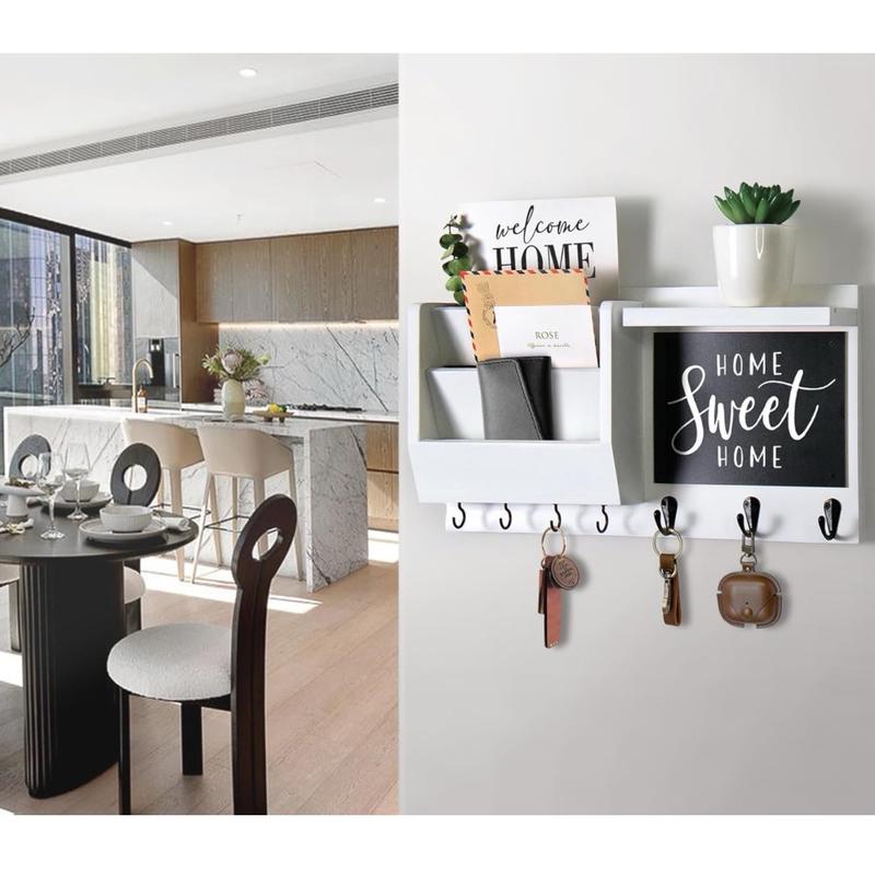 Key Holder for Wall - Mail Holder Organizer Wall Mount with Shelf - Hanging Key Rack Hanger with Hooks Decorative for Home Coat Letter Dog Leash Entryway Living Room Decor